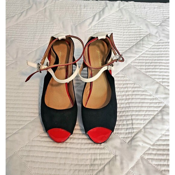 Get More Beauty Peep Toe High Heel Sandals Size 9 EU Size 40 Red White And Black - Picture 3 of 13